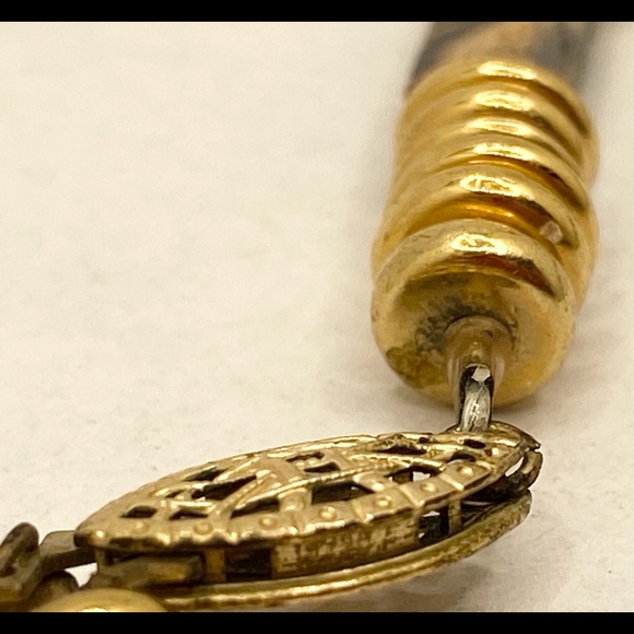 Vintage 18KGF leopard skin jasper & black onyx gemstone beaded choker necklace - Picture 4 of 9